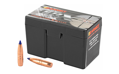 Black ammunition box with two rifle cartridges
