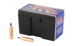 Box of rifle ammunition with two cartridges