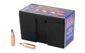 Ammunition box with two rifle cartridges displayed