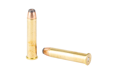 Two brass bullet cartridges on white background