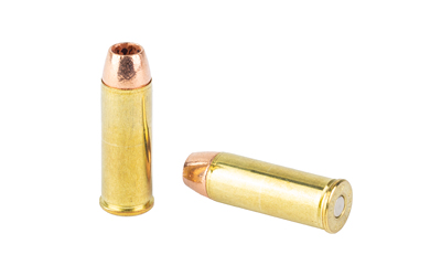 Two brass handgun bullets on white background