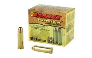 Barnes VOR-TX ammunition box with handgun cartridges