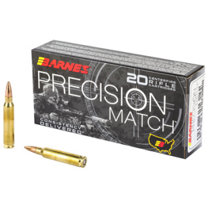 Barnes Precision Match ammunition box and cartridges