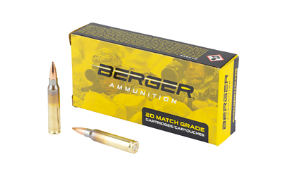 Berger match grade rifle ammunition box and cartridge
