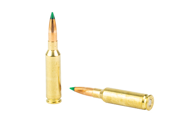 Two brass rifle cartridges with green tips
