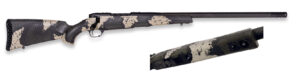 Camouflage hunting rifle with detailed view.