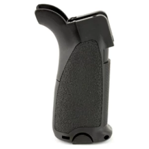 Black ergonomic rifle grip, isolated on white background.