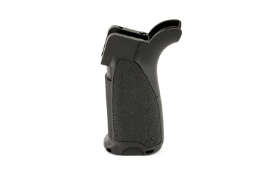 Black ergonomic firearm grip accessory.
