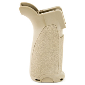 Tactical tan rifle grip, left side view