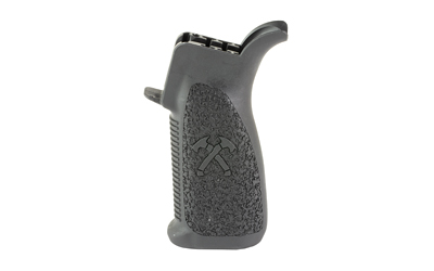 Black textured rifle grip with embossed emblem