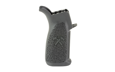 Black textured gun grip with hammer emblem
