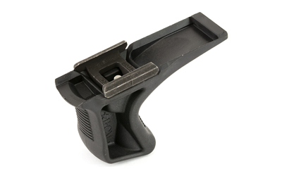 Black plastic tool part on white background