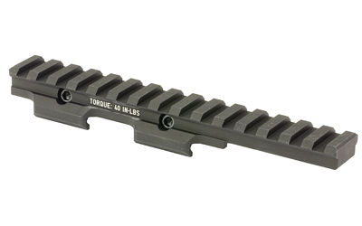 Black Picatinny rail mount with torque label
