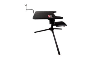 Black ergonomic kneeling chair with attached desk