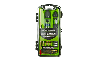 Pistol cleaning kit with brushes and patches.