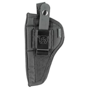 Black holster with clip and dog logo