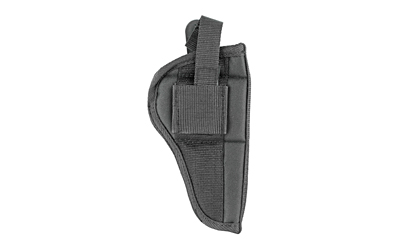 Black gun holster with strap, side view