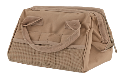 Beige fabric utility bag with handles and zipper