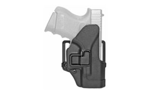 Black handgun holster with semi-transparent pistol