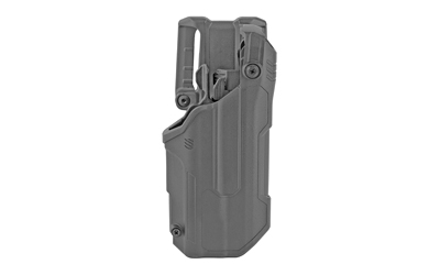 Gray tactical pistol holster with retention mechanism