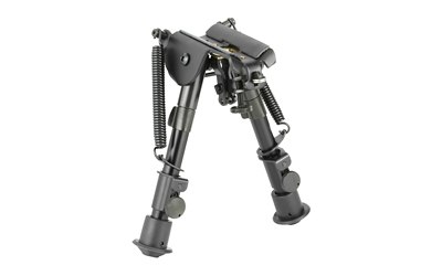 Adjustable rifle bipod with spring-loaded legs