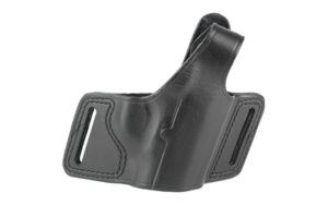 Black leather belt holster for handgun