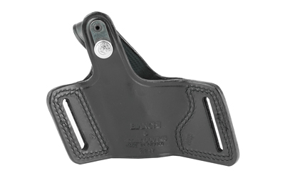 Black leather belt holster with stitched detailing