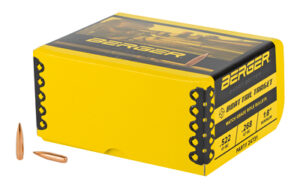 Yellow Berger ammunition box with rifle cartridges