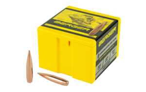 Yellow Berger ammunition box with rifle bullets