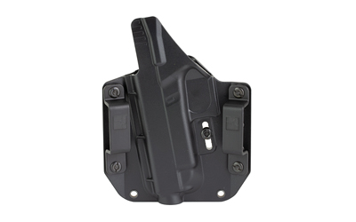 Black gun holster with belt clips.