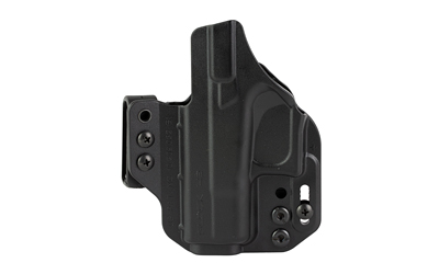 Black polymer gun holster with adjustment screws.