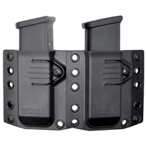 Black double magazine holster, tactical gear accessory.
