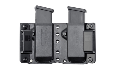 Dual gun magazine holder with belt clips.