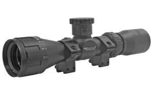 Black rifle scope with adjustment turrets