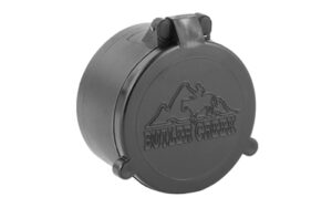 Round black metal container with embossed logo