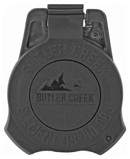 Butler Creek scope lens cover, black, closed view.