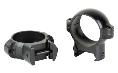 Black metal scope rings on white background