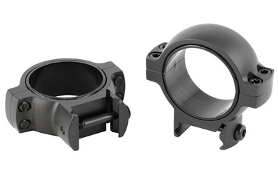 Black metal rifle scope mounting rings