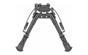 Adjustable rifle bipod with spring-loaded legs