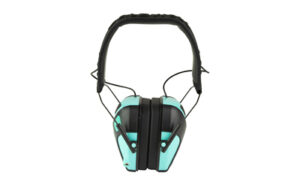 Teal and black over-ear hearing protection earmuffs