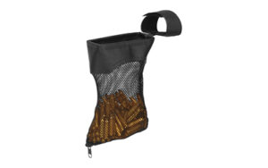 Mesh brass catcher bag filled with shell casings