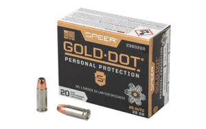 Speer Gold Dot 25 Auto ammunition box and cartridges