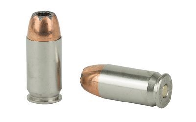 Two handgun cartridges on white background