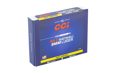 CCI 9mm Luger shotshell ammunition box.