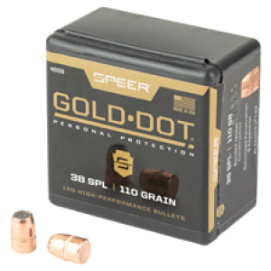 Speer Gold Dot 38 SPL ammunition box and bullets.