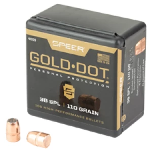 Speer Gold Dot 38 SPL ammunition box and bullets.