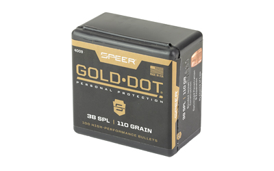 Speer Gold Dot ammunition box, 38 SPL, 110 grain.