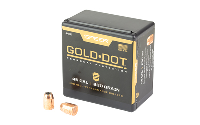 Speer Gold Dot .45 ACP ammo box and bullets