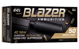 CCI Blazer Brass Clean-Fire Suppressor Handgun Ammunition .40 S&W 180gr TMJ 970 fps 50/ct