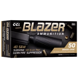 CCI Blazer Brass Clean-Fire Suppressor Handgun Ammunition .40 S&W 180gr TMJ 970 fps 50/ct